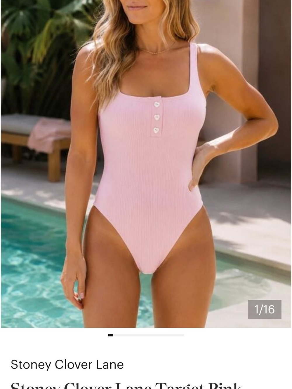 Stoney Clover Lane Light Pink Ribbed One-Piece Bodysuit with Button Front